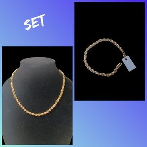 Unisex 18K Gold Bonded Italian Gold-Filled 5mm 19 Inch Rope Chain & Bracelet